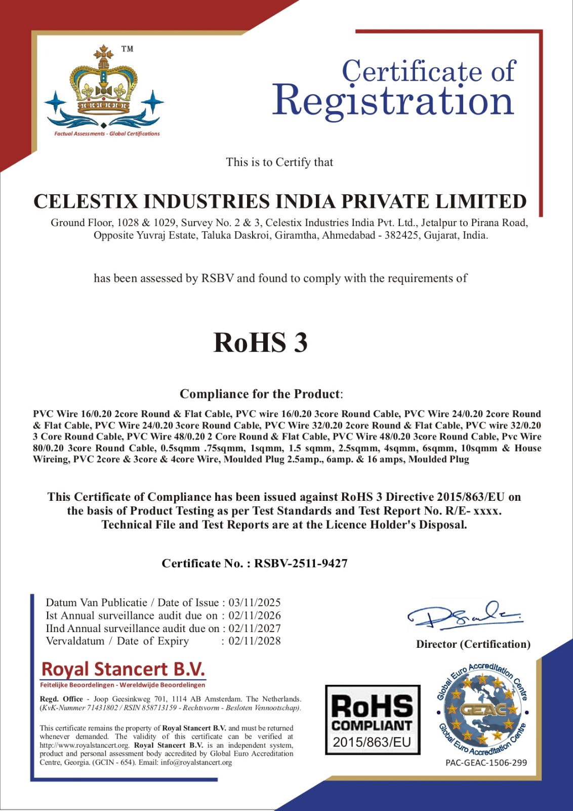 Cable RoHS Certificate